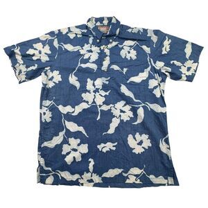 Reyn Spooner Hawaiian Shirt Men M Blue Floral Commemorative Short Sleeve Popover